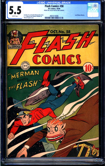 Flash Comics #58 (1944) CGC 5.5 - White pages; Flash meets the Merman; Fox