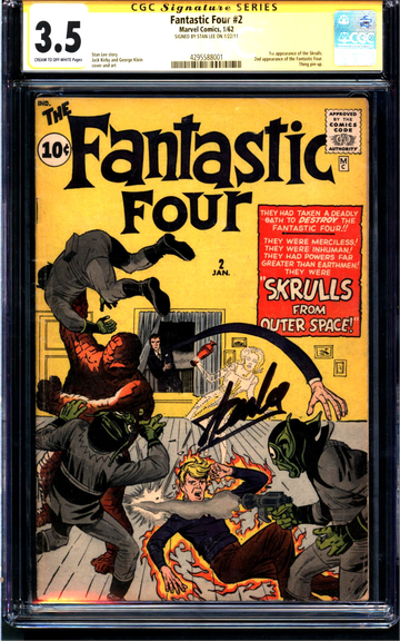 Fantastic Four #2 (1962) CGC 3.5 -- Signed (SS) by Stan Lee; 1st Skrulls app.