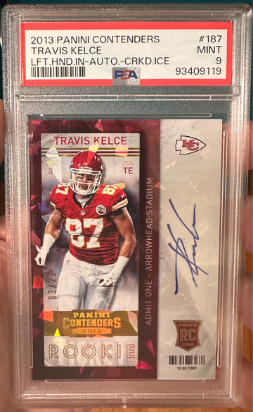 2013 Panini Contenders Travis Kelce Cracked Ice RC Auto PSA 9 Pop 3