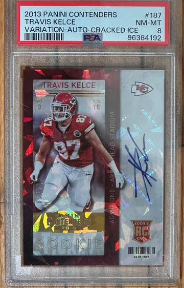 2013 Panini Contenders Travis Kelce Cracked Ice RC Auto /21  PSA 8