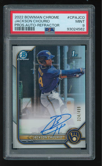 2022 Bowman Chrome Auto Jackson Chourio Refractor /499 PSA 9 #CPA-JCO