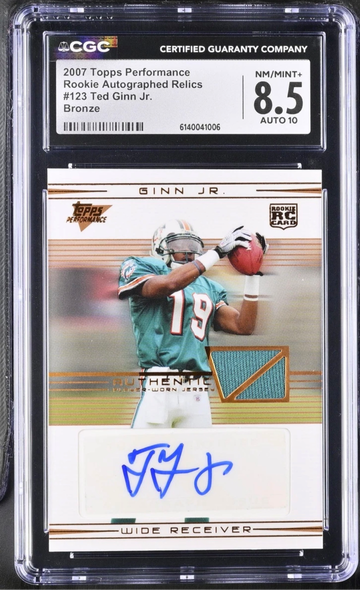 2007 Topps Performance Ted Ginn Jr. Bronze Relic Auto CGC 8.5