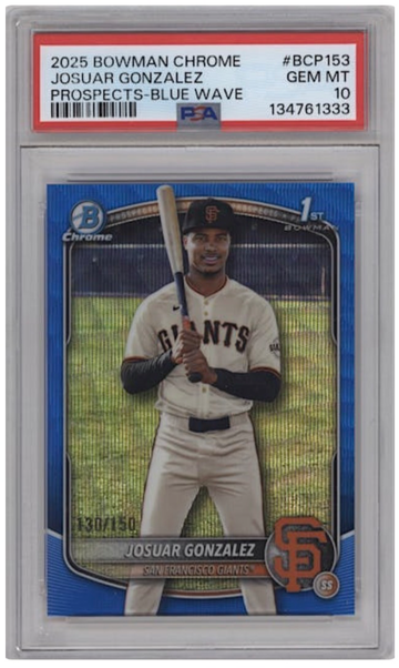 2025 Bowman Chrome Josuar Gonzalez Blue Wave PSA 10