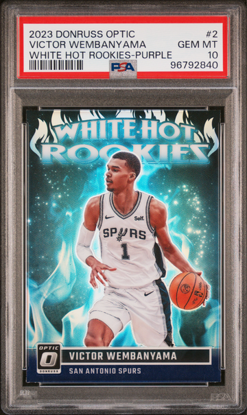 2023 Donruss Optic Victor Wembanyama White Hot Rookies Purple PSA 10