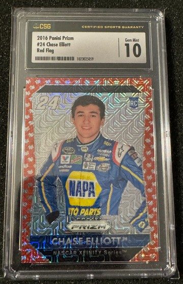2016 Panini Prizm Chase Elliott RED FLAG INSERT ROOKIE CARD RC #24 CSG 10 GEM MINT #d /75 RARE SSP