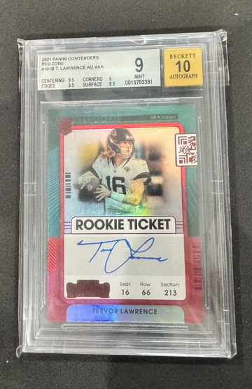 2021 Panini Contenders #101B TREVOR LAWRENCE RED ZONE SSP ROOKIE AUTO RC BGS 9/10