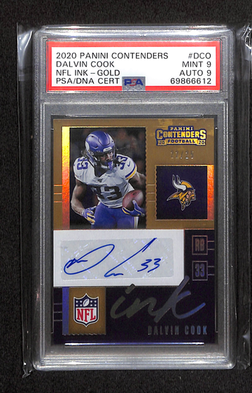 2020 Contenders Dalvin Cook NFL Ink - Gold #22/25 PSA 9/9