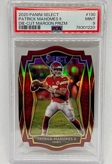 2020 PATRICK MAHOMES SELECT PREMIER LEVEL DIE-CUT MAROON PRIZM PSA 9