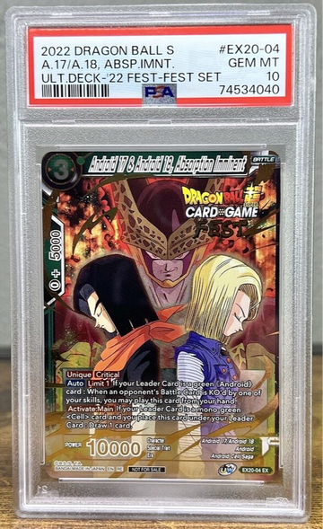 Dragon Ball Super Android 17 & 18, Absorption Imminent EX20-04 PSA 10 Fest Stamp