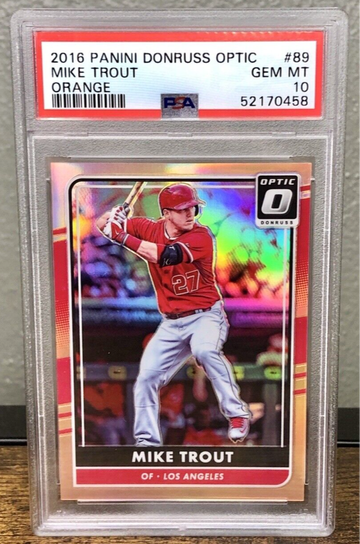 2016-17 Panini Optic Mike Trout Orange Holo #86/199 PSA 10 Los Angeles Angels