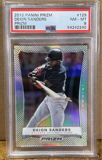2012 Prizm Silver Deion Sanders PSA 8 NM-MT First Year Prizm #129