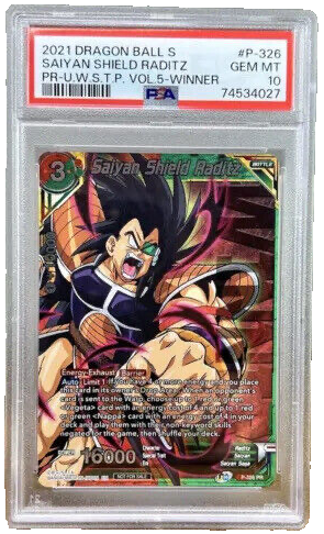 Dragon Ball Super Saiyan Shield Raditz Promo P-326 WINNER Stamped PSA 10 GEM MT