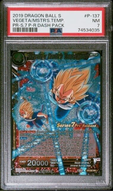 Dragon Ball Super TCG Vegeta a Masters Temperament P-137 Pre-Release Foil PSA 7
