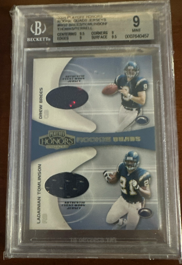 DREW BREES & LADAINIAN TOMLINSON 2001 Playoff Honors Rookie Quads Rc BGS 9 