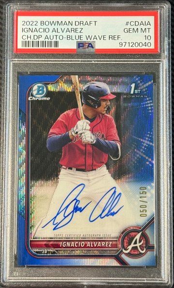 [PSA 10] IGNACIO ALVAREZ /150 AUTO *BLUE WAVE* 2022 1st Bowman Chrome Refractor NACHO!