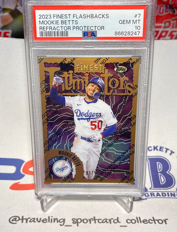 Mookie Betts 2023 Finest Flashbacks refractor w/ protector PSA 10 pop 1 #/10