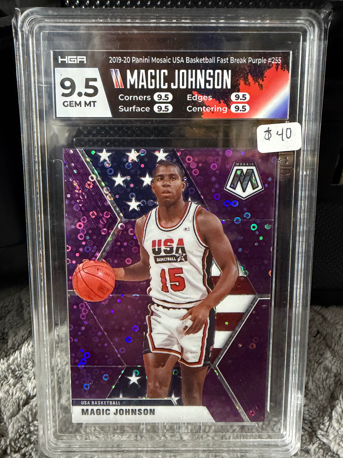 Magic Johnson 2019 Panini mosaic, USA basketball Fastbreak purple
