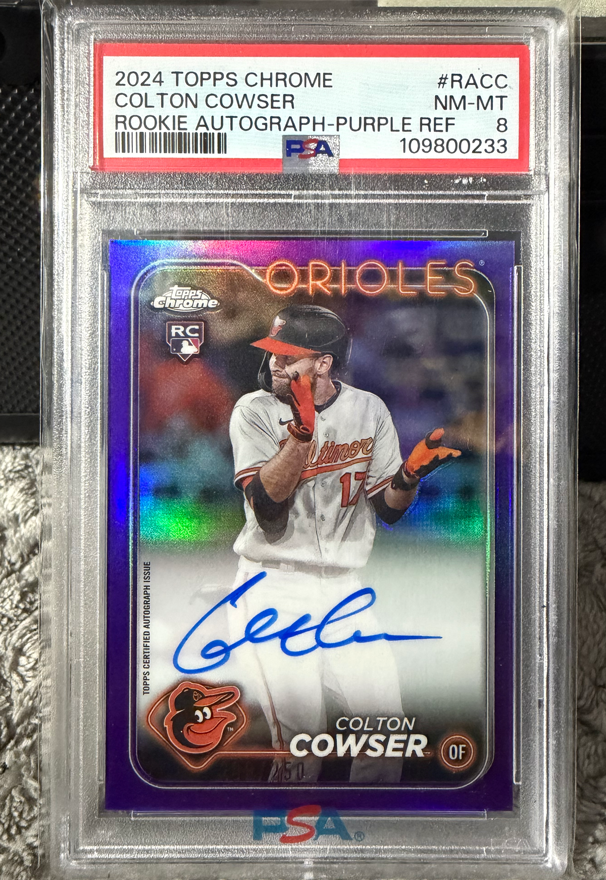 Colton Cowser 2024 Topps chrome rookie auto purple refractor /250