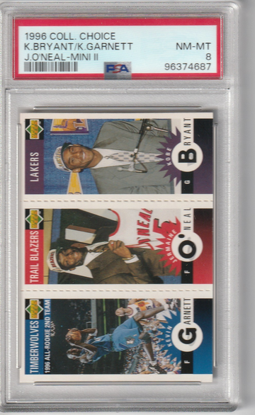1996 Upper Deck Collectors Choice Kobe Bryant Rookie Kevin Garnett Jermaine O'Neal Mini II PSA NM-MT 8