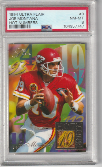 1994 Fleer Flair Hot Numbers #8 Joe Montana PSA NM-MT 8