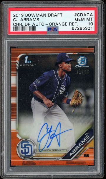 2019 CJ Abrams Bowman Draft Chrome ORANGE Refractor /25 Auto PSA 10