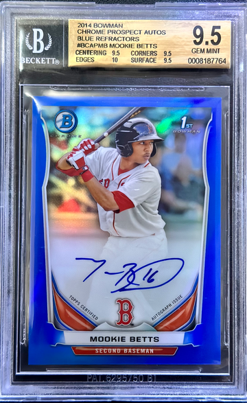 2014 Bowman Chrome Blue Refractor MOOKIE BETTS /150 RC Rookie Auto 10 BGS 9.5 True Gem Prospect