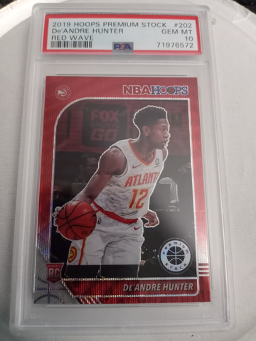2019 Hoops Premium Stock Red Wave Deandre Hunter RC 202 PSA GEM MINT 10 Rookie SSP Atlanta Hawks