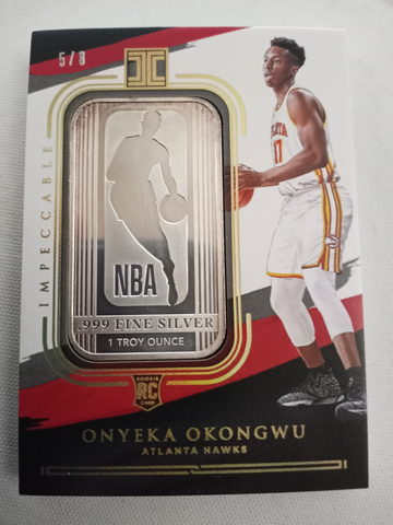 2020 Rookie Onyeka Okongwu Panini Impeccable Silver1 Troy Ounce 41 RC Atlanta Hawks /8 Excellent - Near Mint