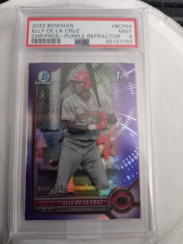Elly De La Cruz ‘22 Bowman Chrome 1st Prospects RC Purple Refractor SP/250 PSA Mint 9 Cincinnati Reds Rookie