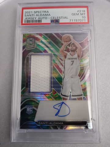 2021 PANINI SPECTRA SANTI ALDAMA JERSEY AUTO-CELESTIAL! PSA GEM MINT 10 POP 1 RC Memphis Grizzlies Rookie