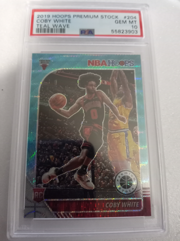 2019-20 Premium Stock COBY WHITE 207 RC Rookie TEAL Wave💎 PSA 10 GEM MINT Bulls SSP 1/1 Chicago Bulls