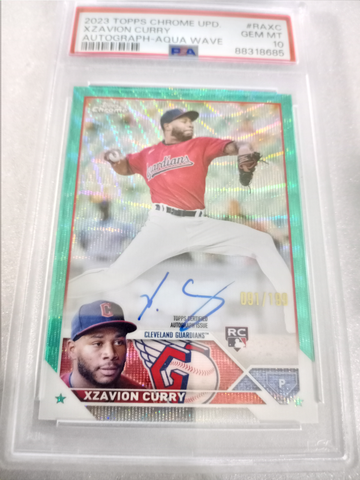 2023 Topps Chrome RC Rookie Autograph Xzavion Curry Aqua Wave /199 PSA 10 GEM MINT Cleveland Guardians