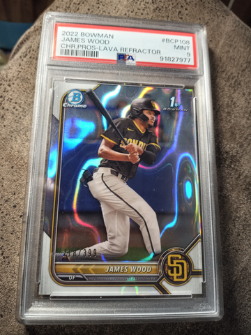 JAMES WOOD 1st 2022 Bowman Chrome LAVA REFRACTOR #/399 Rookie RC PSA MINT 9 NATIONALS