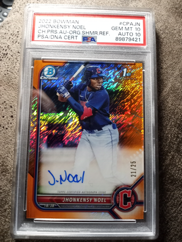 2022 Bowman Jhonkensy Noel Chrome 1st Bowman Orange Shimmer Auto 20/25 PSA 10 Gem Mint RC Cleveland Guardians  Rookie