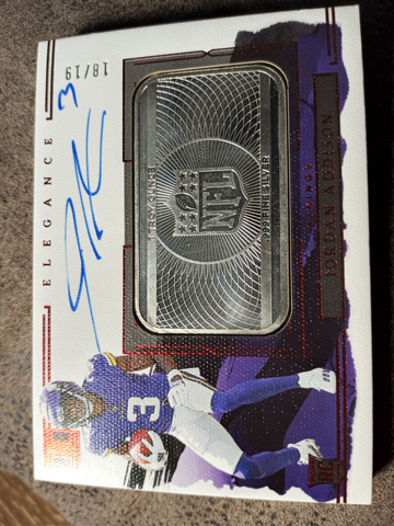 2023 Impeccable MINT Auto Jordan Addison Rookie 1 Troy Oz Silver Bar #/19 Minnesota Vikings RC