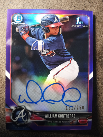 2018 MINT WILLIAM CONTRERAS Bowman Chrome RC PURPLE REFRACTOR AUTO #/250 Rookie Milwaukee Brewers 