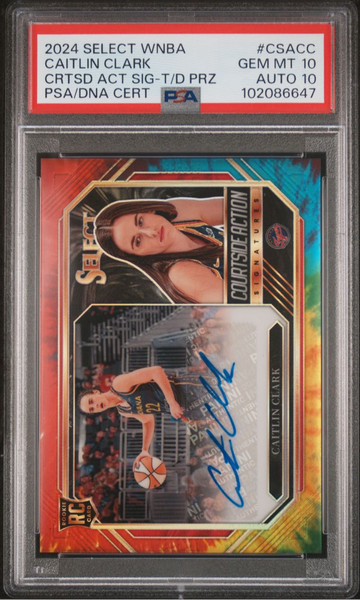 2024 Select WNBA Courtside Action Signatures #CSA-CC Caitlin Clark Tie-Dye /25 PSA 10 Auto 10