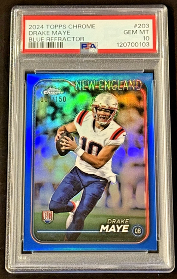 2024 Topps Chrome Drake Maye Blue Refractor #203 RC /150 PSA 10 POP 9 💎