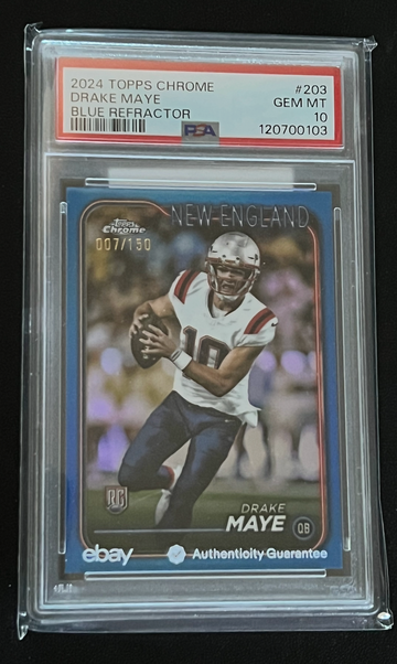 2024 Topps Chrome Drake Maye Blue Refractor RC #7/150 PSA 10 POP 9 