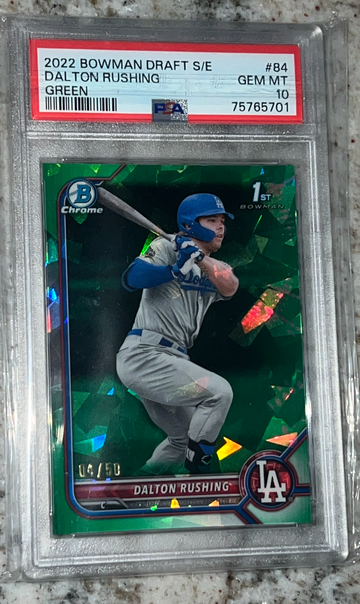 2022 Bowman Chrome Draft Sapphire Dalton Rushing Green Refractor/50 PSA 10 POP 7