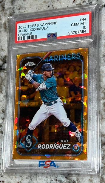 2024 Topps Chrome Sapphire Julio Rodriguez Orange Refractor /25 PSA 10 POP 4 💎