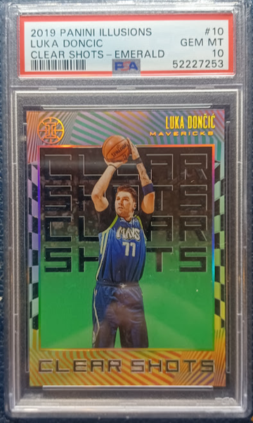 2019 Panini Illusions Luka Doncic Clear Shots Emerald PSA 10