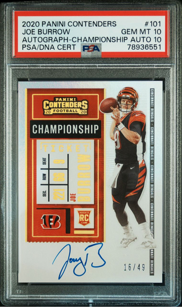 2020 Contenders Joe Burrow Championship Ticket # /49 PSA 10 Auto 10 Pop 4