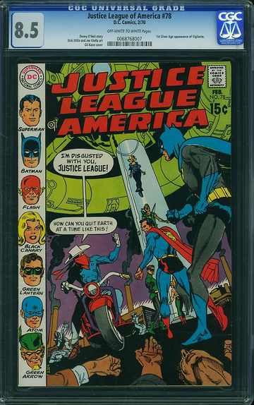 JUSTICE LEAGUE OF AMERICA #78, CGC 8.5 VF+