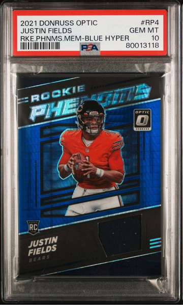 2021 Donruss Optic Rookie Phenoms Jerseys Blue Hyper #4 Justin Fields Rookie RCPSA 10 pop 7