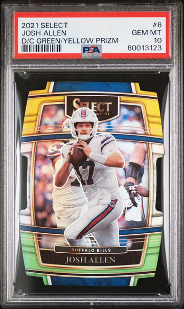 2021 Select Prizm Green and Yellow Die Cut #6 Josh Allen PSA 10 pop 17
