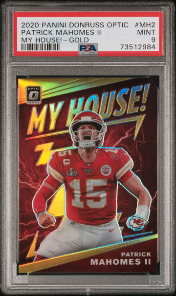 PATRICK MAHOMES 2020 PANINI DONRUSS OPTIC MY HOUSE #2 GOLD /10 MINT - PSA 9