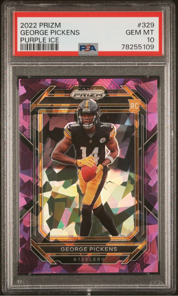 GEORGE PICKENS 2022 PANINI PRIZM PURPLE ICE #329 RC ROOKIE /225 LOW POP PSA 10