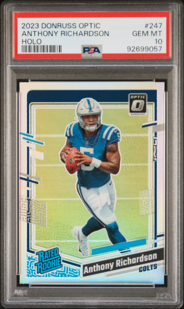 ANTHONY RICHARDSON 2023 PANINI DONRUSS OPTIC #247 HOLO ROOKIE PSA 10 - LOW POP