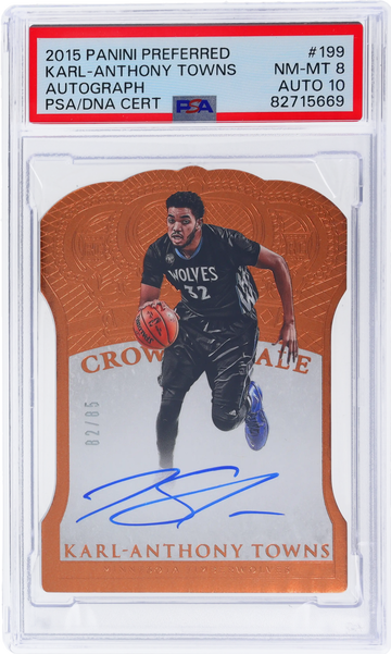 2015 Panini Preferred #199 Karl-Anthony Towns Auto 10/PSA 8 Rookie RC